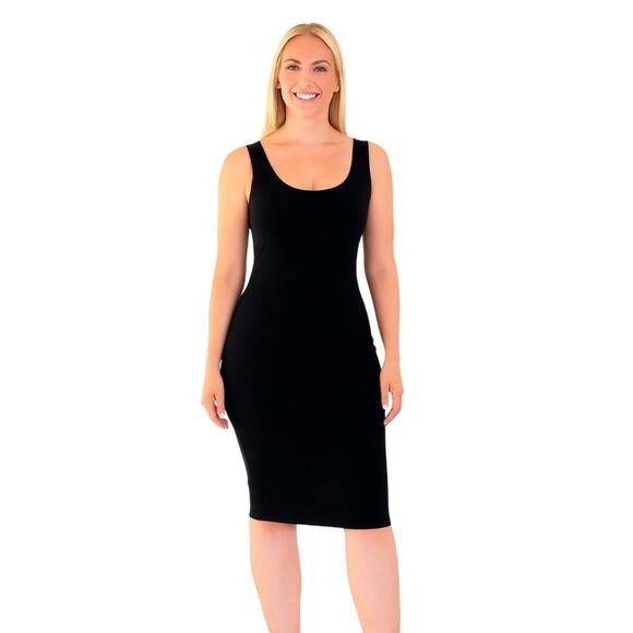 Sheer The Sculpting Black Bodycon Dress Sleeveless Scoopneck NWT Large Fitted - Picture 1 of 8